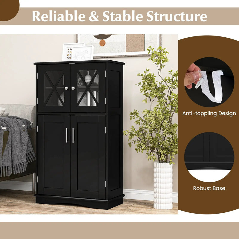 4 Doors Freeestanding Bathroom Floor Cabinet with Adjustable Shelves by DirectDeals
