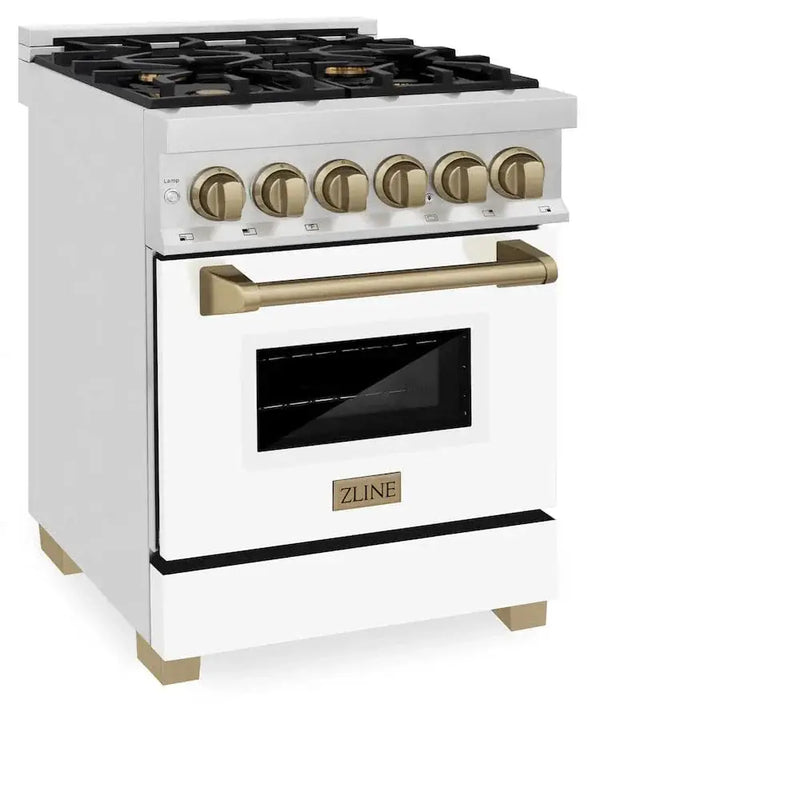 ZLINE 24" Autograph Dual Fuel Range, White Door, Bronze RAZ-WM-24-CB by Farmhouse Kitchen and Bath