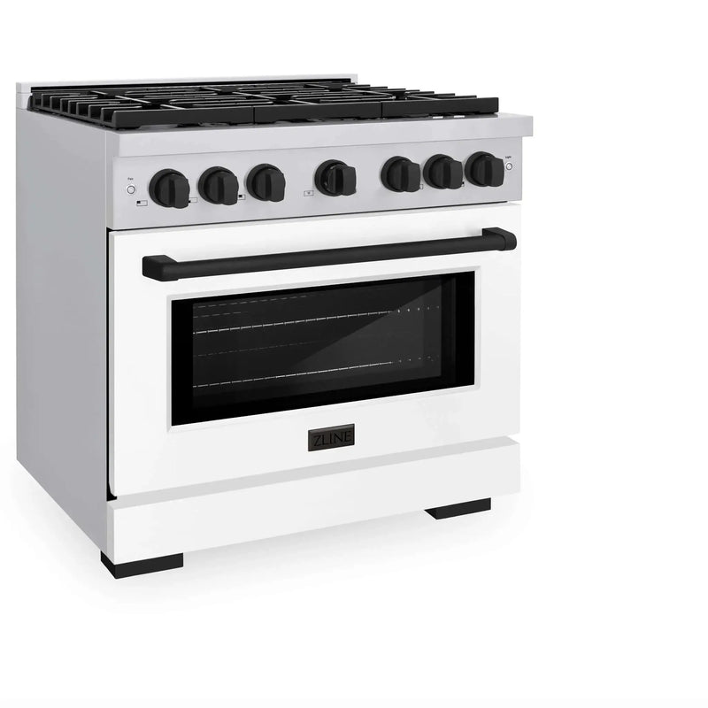 ZLINE 36"Paramount Dual Fuel Range White Matte Matte Black SDRZ-WM-36-MB by Farmhouse Kitchen and Bath