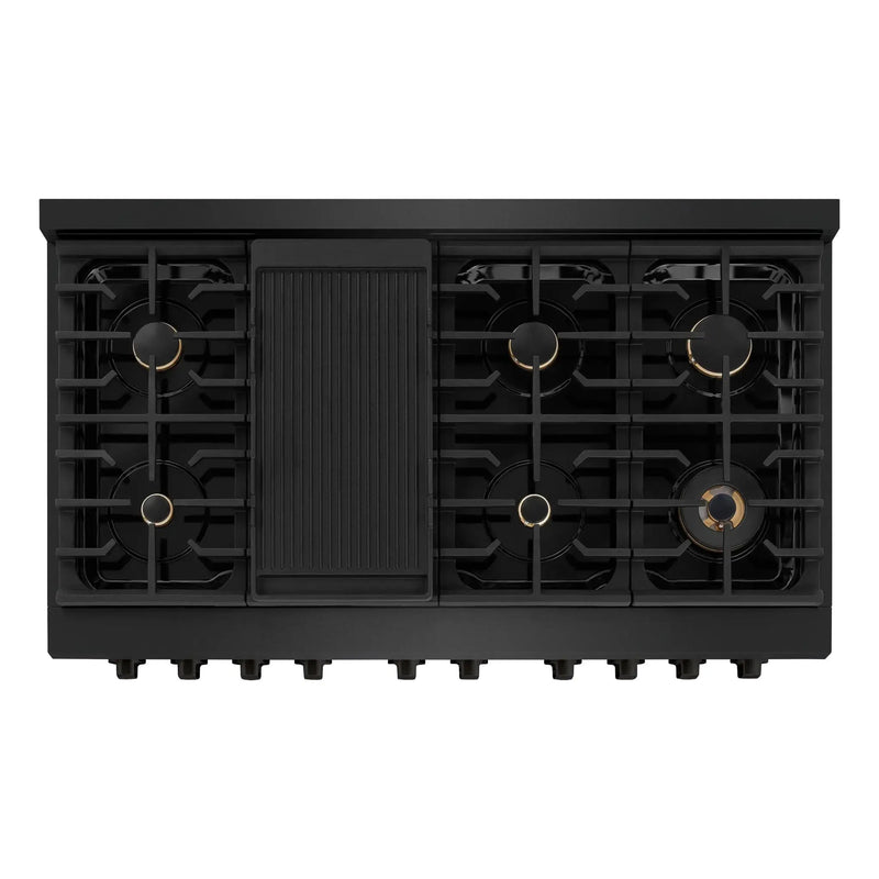 ZLINE 48"Paramount Dual Fuel Range Black Stainless Steel, Brass Burners SDRB-BR-48 by Farmhouse Kitchen and Bath