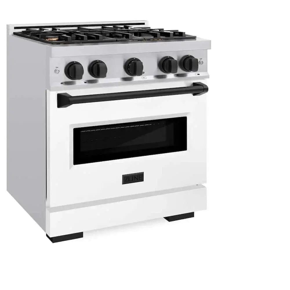 ZLINE 30" Dual Fuel Range, Gas Cooktop, Electric Convection Oven Stainless Steel, White Matte Matte Black CDRZ-WM-30-MB by Farmhouse Kitchen and Bath