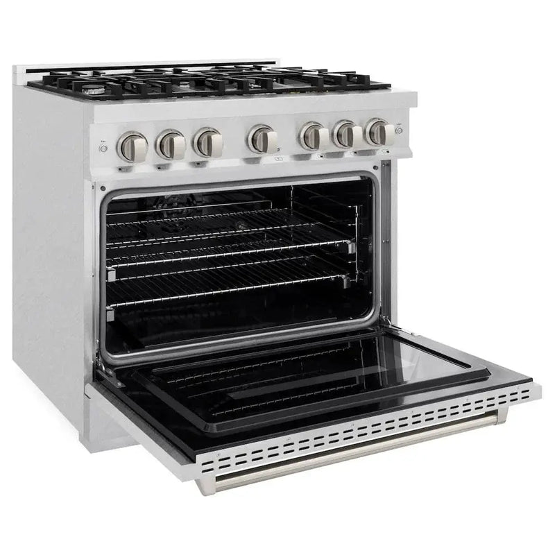 ZLINE 36" Dual Fuel Range, Gas Cooktop, Electric Convection Oven DuraSnow® Stainless Steel, CDRS-36 by Farmhouse Kitchen and Bath
