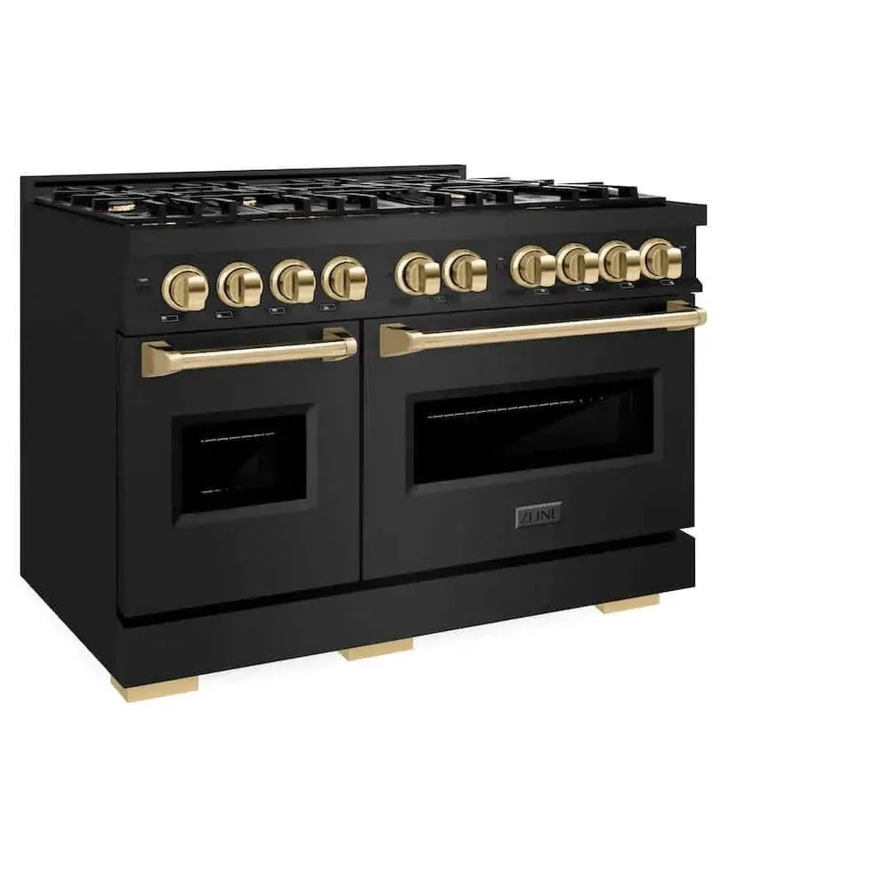 ZLINE 48" Dual Fuel Range, Gas Cooktop, Electric Convection Oven Black Stainless Steel, Gold CDRBZ-48-G by Farmhouse Kitchen and Bath