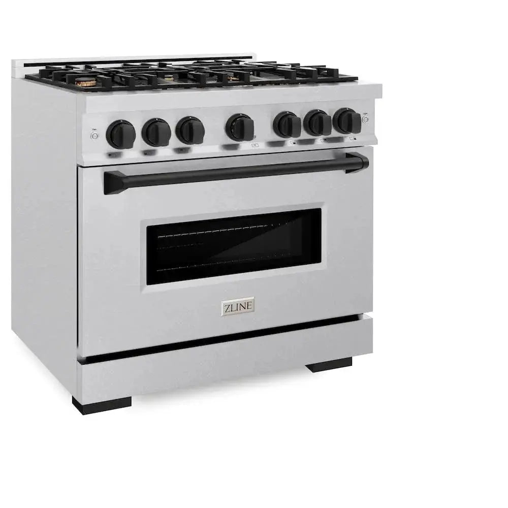 ZLINE 36"Classic Gas Range, Convection Gas Oven, DuraSnow® Stainless Steel, Matte Black CGRSZ-36-MB by Farmhouse Kitchen and Bath