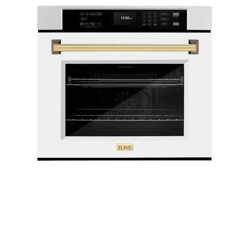 ZLINE 30"Professional True Convection Single Wall Oven, Air Fry, Self Clean, DuraSnow® White Matte, Gold WASSZ-WM-30-G by Farmhouse Kitchen and Bath