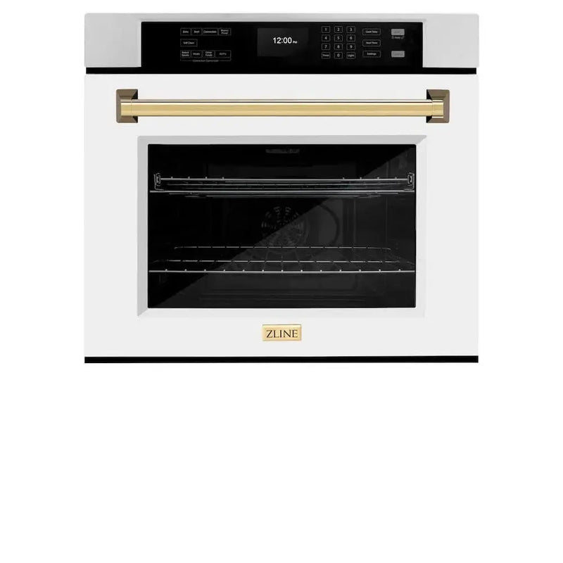 ZLINE 30" Autograph Edition Professional True Convection Single Wall Oven, Air Fry, Self Clean, White Matte, Gold WASZ-WM-30-G by Farmhouse Kitchen and Bath