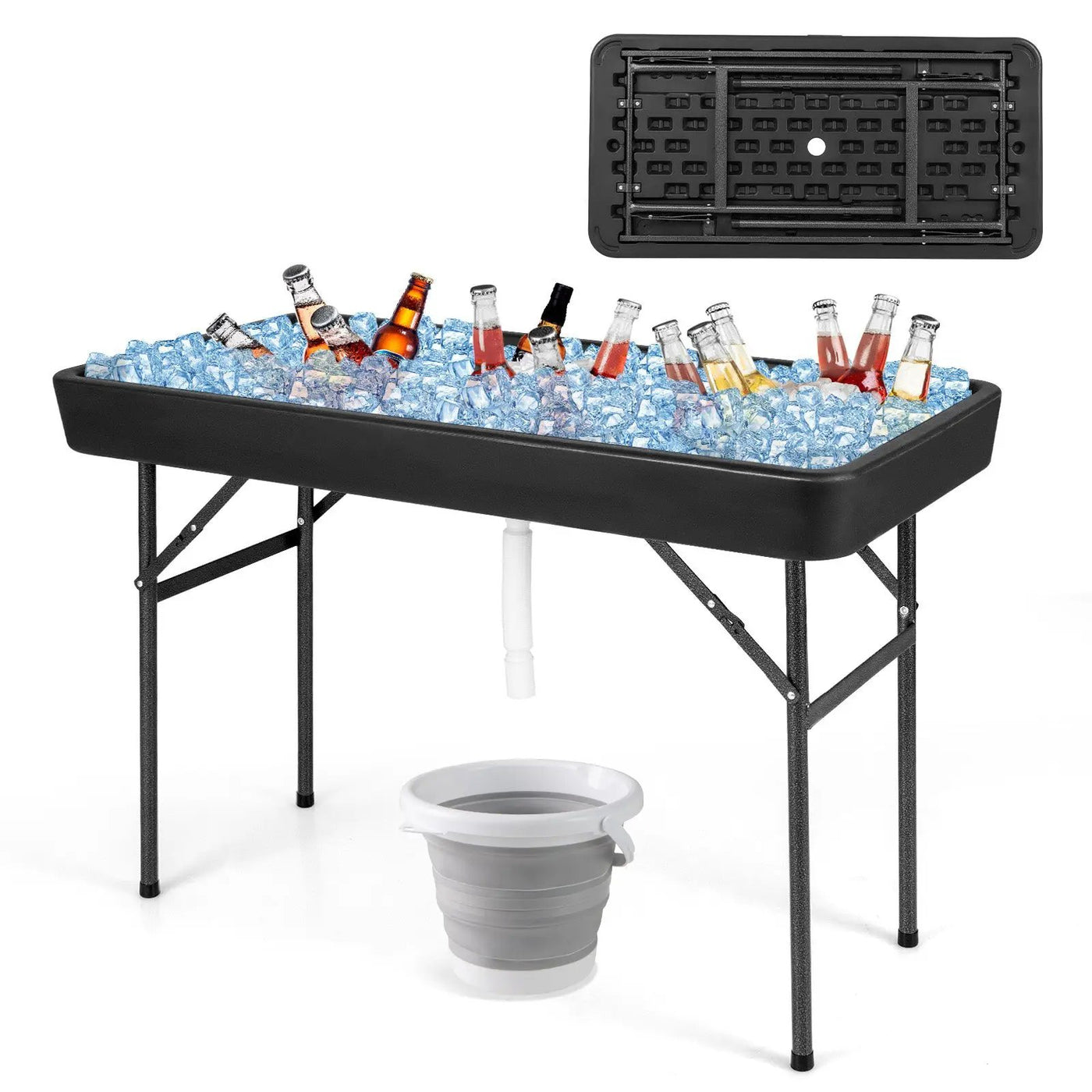 4 Feet Plastic Party Ice Folding Table with Matching Skirt by DirectDeals