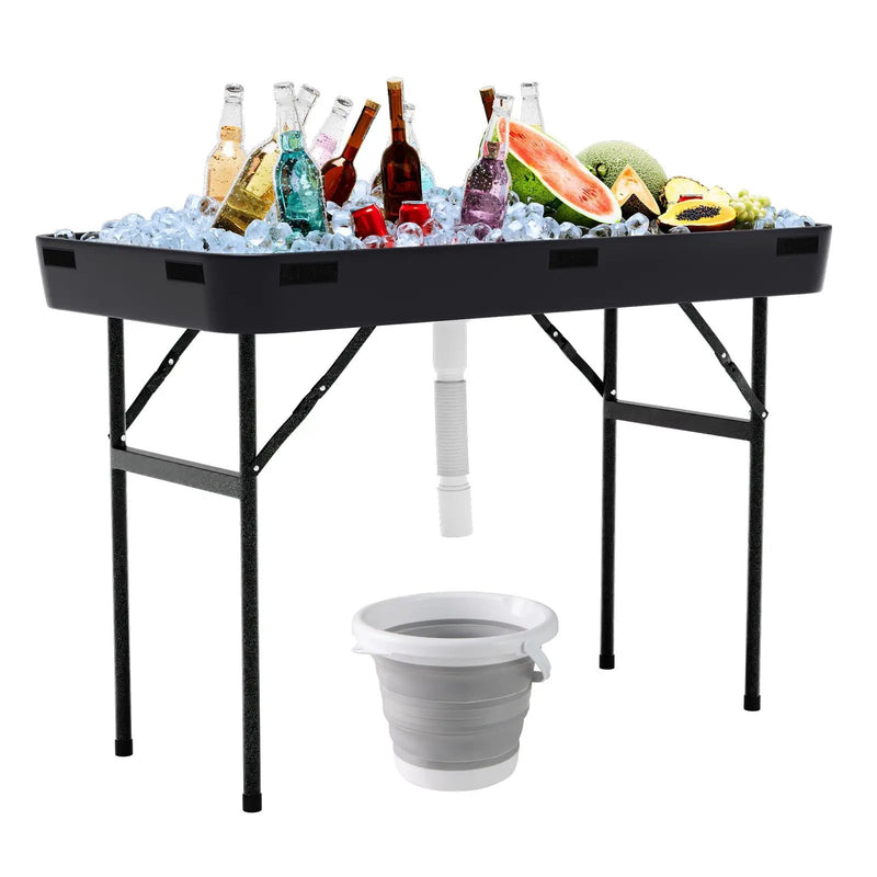 4 Feet Plastic Party Ice Folding Table with Matching Skirt by DirectDeals