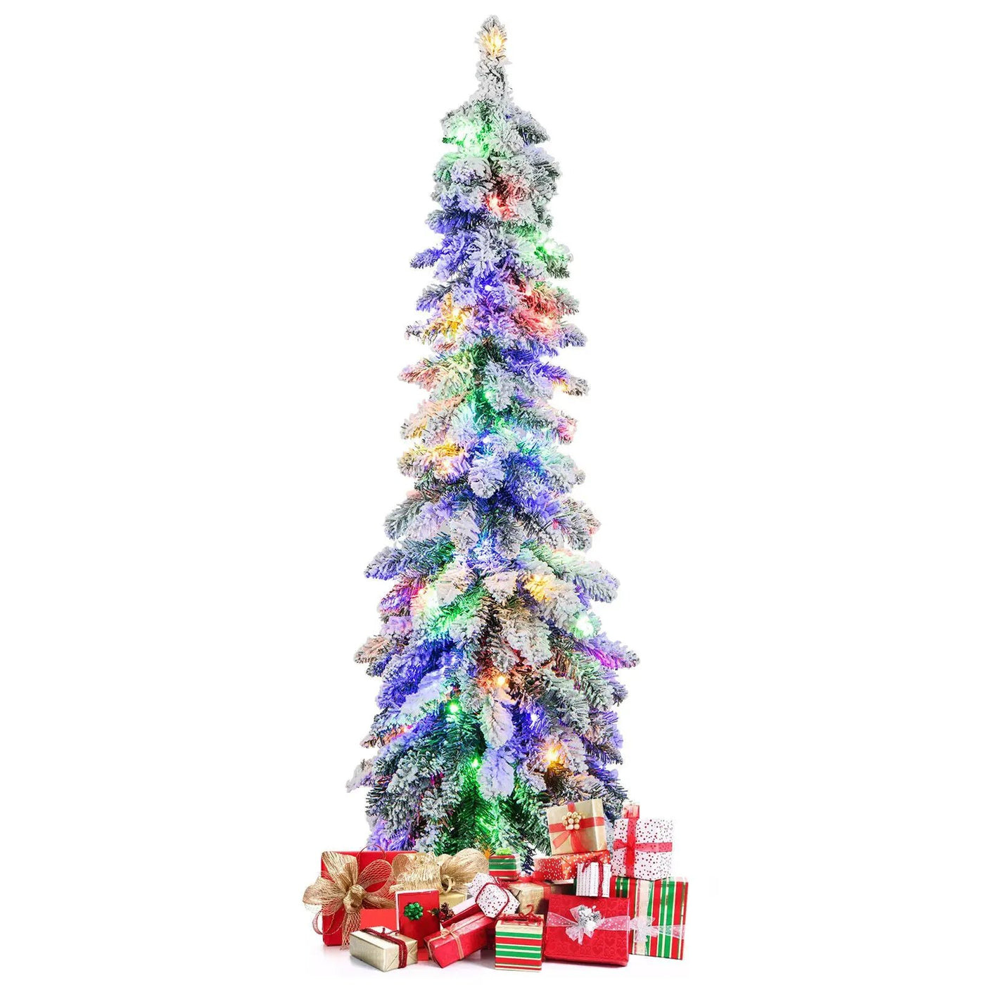 4/5/6 Feet Pre-Lit Artificial Christmas Tree Snow-Flocked Slim Pencil Xmas Decor-5 ft by DirectDeals