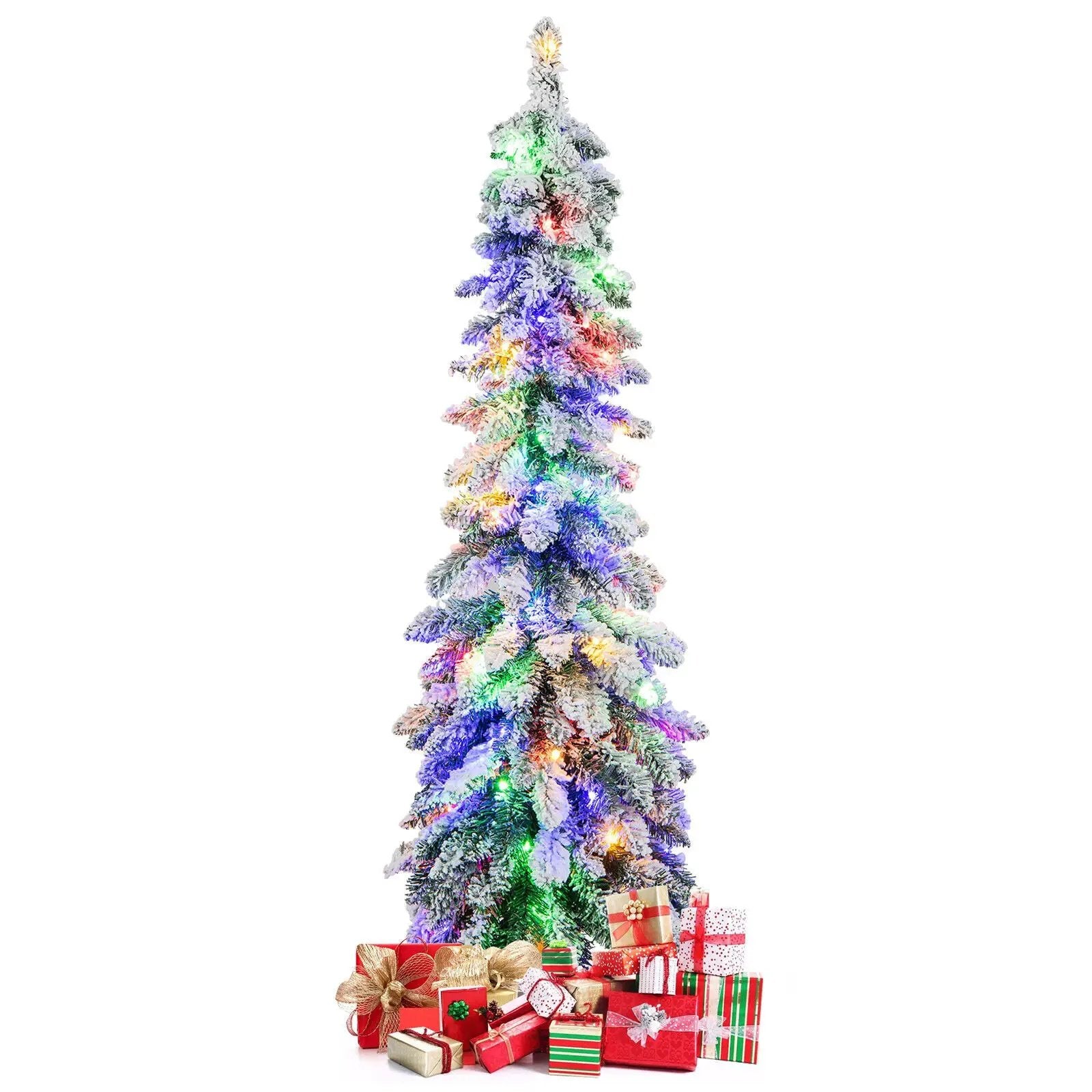 4/5/6 Feet Pre-Lit Artificial Christmas Tree Snow-Flocked Slim Pencil Xmas Decor-5 ft by DirectDeals