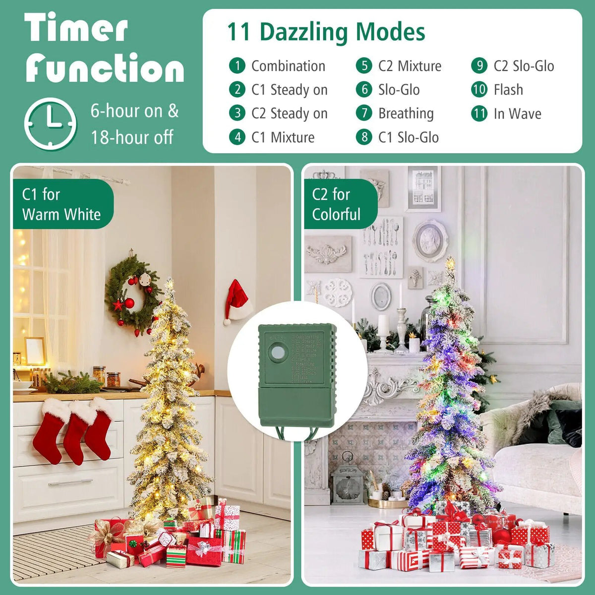 4/5/6 Feet Pre-Lit Artificial Christmas Tree Snow-Flocked Slim Pencil Xmas Decor-5 ft by DirectDeals