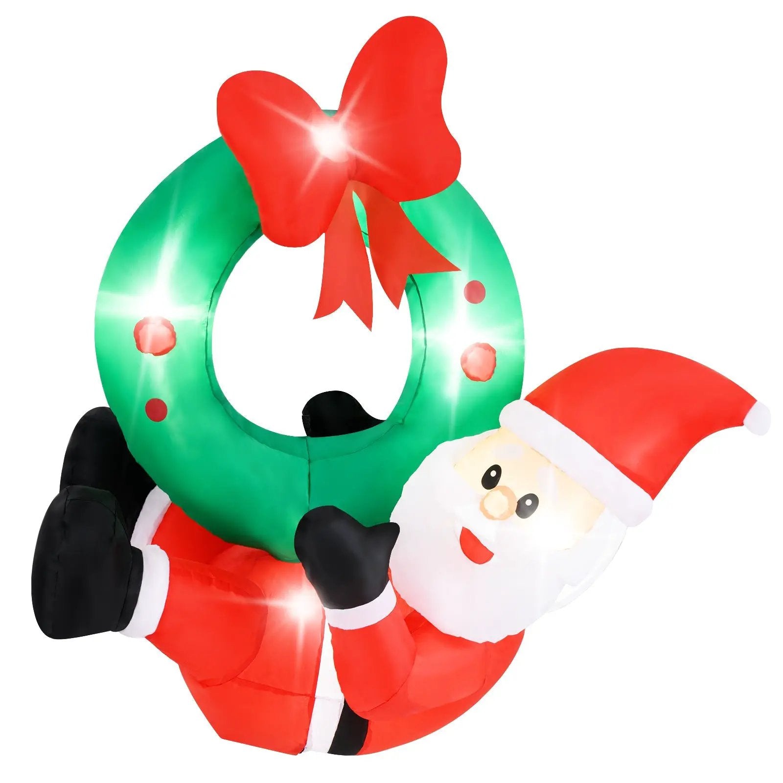4 ft Inflatable Santa Claus Wreath with Red Bow and 5 LED Lights by DirectDeals