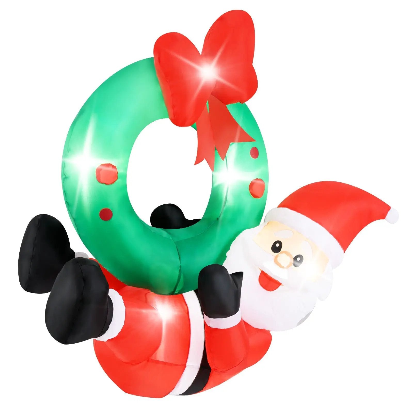 4 ft Inflatable Santa Claus Wreath with Red Bow and 5 LED Lights by DirectDeals