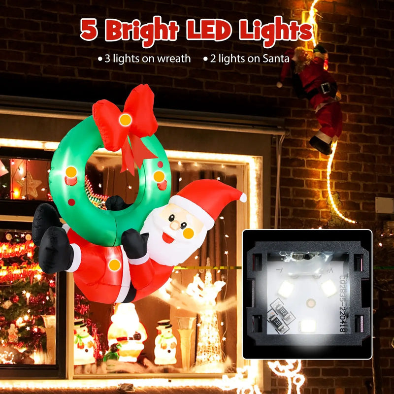 4 ft Inflatable Santa Claus Wreath with Red Bow and 5 LED Lights by DirectDeals