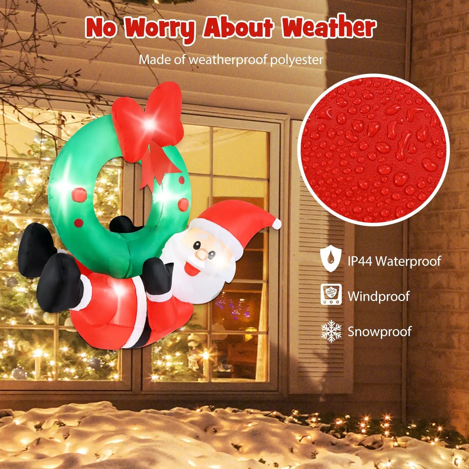 4 ft Inflatable Santa Claus Wreath with Red Bow and 5 LED Lights by DirectDeals