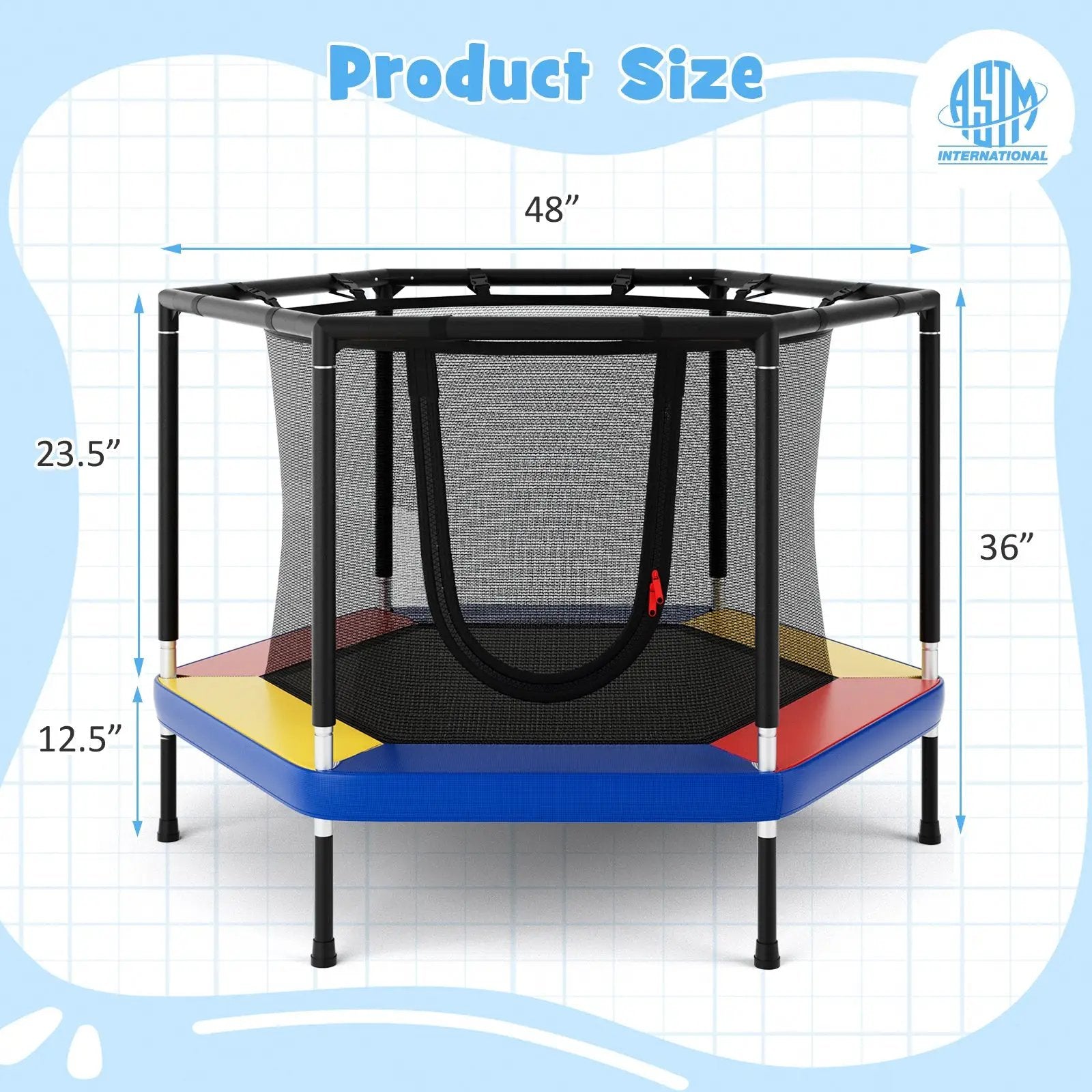 4 FT Small Toddler Recreational Trampoline with Safety Enclosure Net-Colorful by DirectDeals