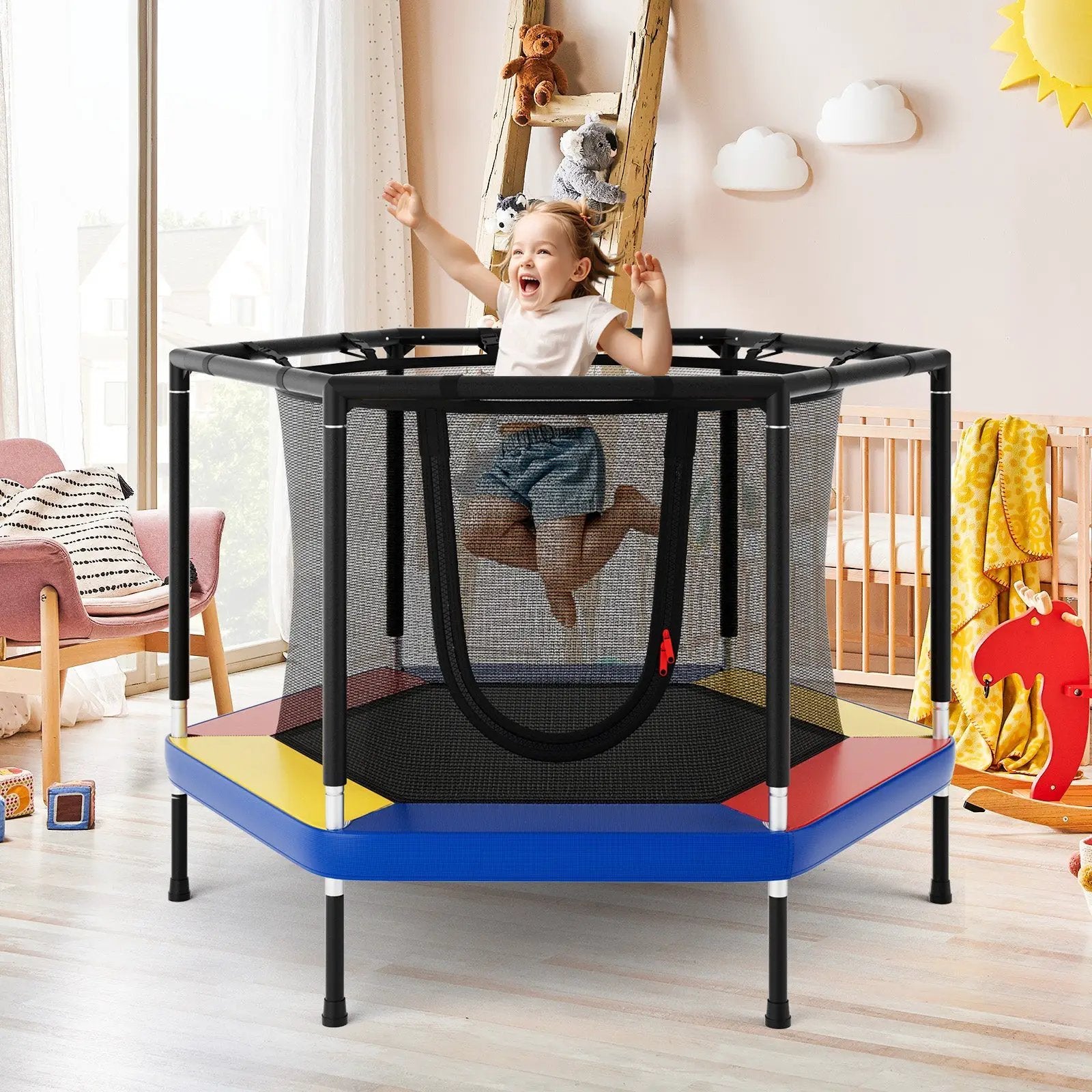 4 FT Small Toddler Recreational Trampoline with Safety Enclosure Net-Colorful by DirectDeals