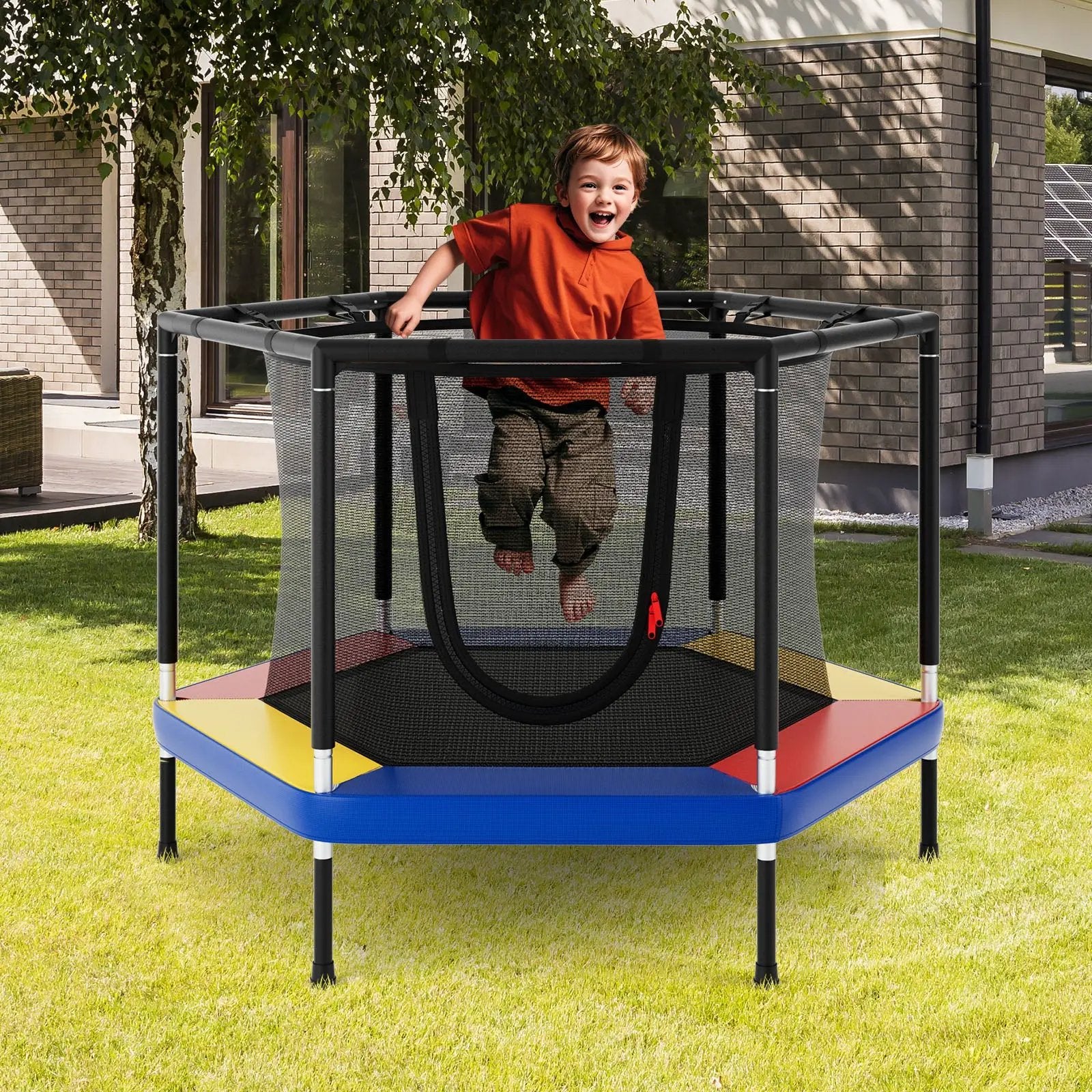 4 FT Small Toddler Recreational Trampoline with Safety Enclosure Net-Colorful by DirectDeals