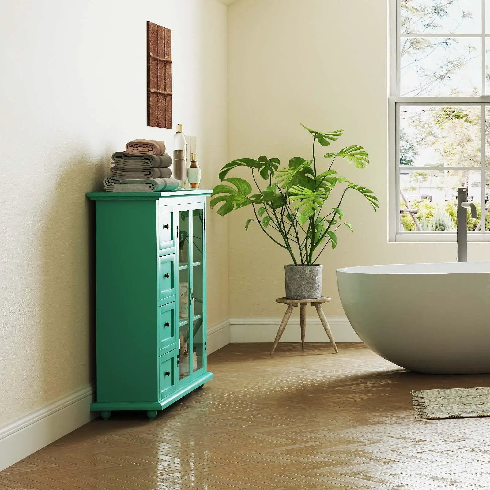 3-in-1 Bath & Storage Combo: Tall Cabinet Shower Bench & Buffet Sideboard by DirectDeals