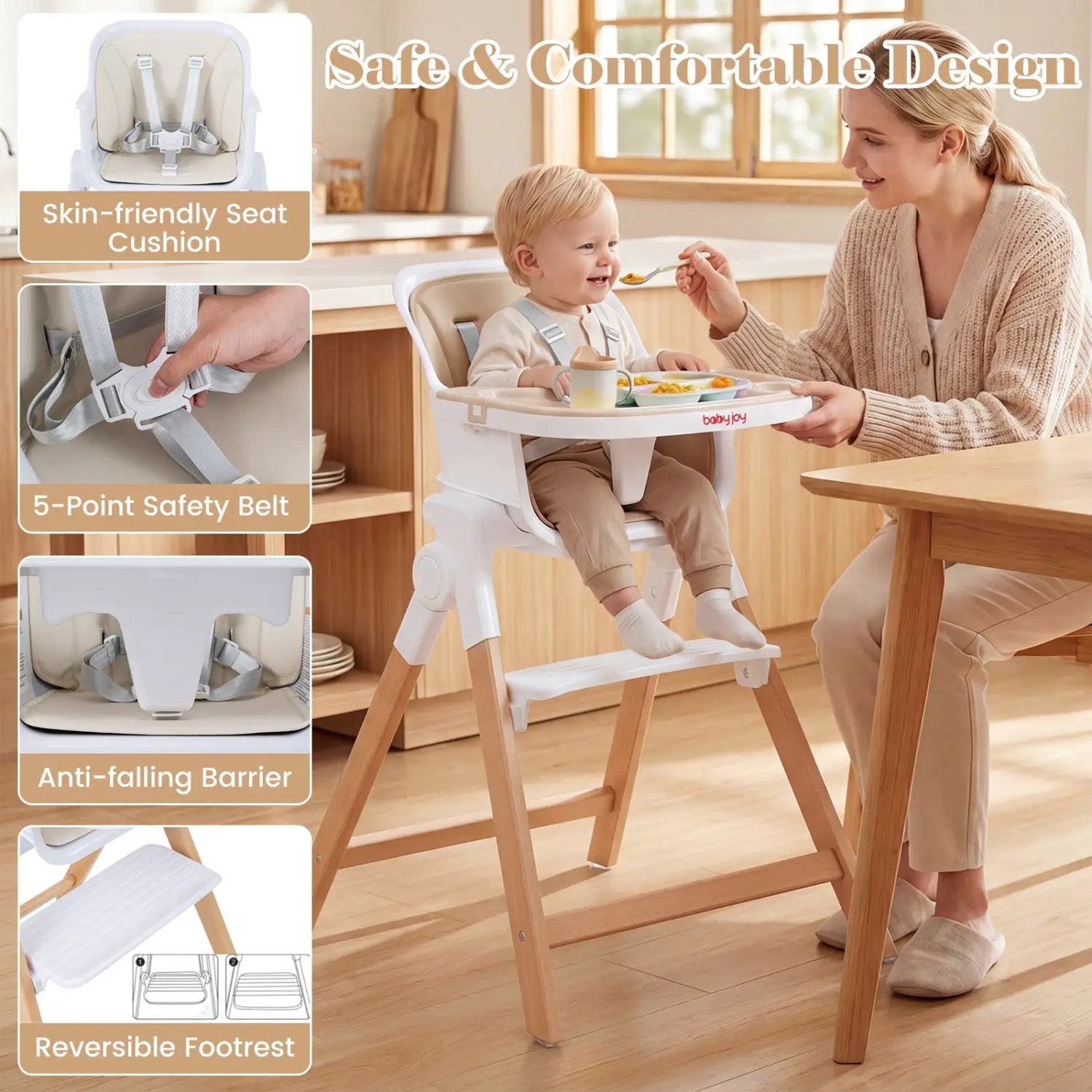 4-in-1 Convertible Baby High Chair with Adjustable Tray by DirectDeals