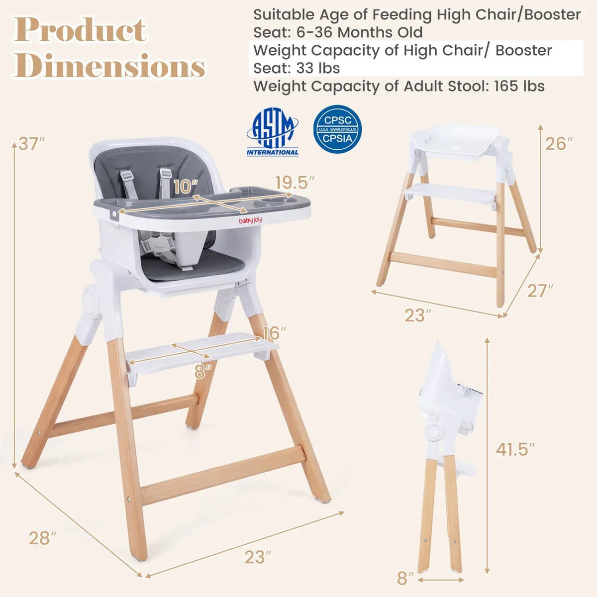 4-in-1 Convertible Baby High Chair with Adjustable Tray by DirectDeals