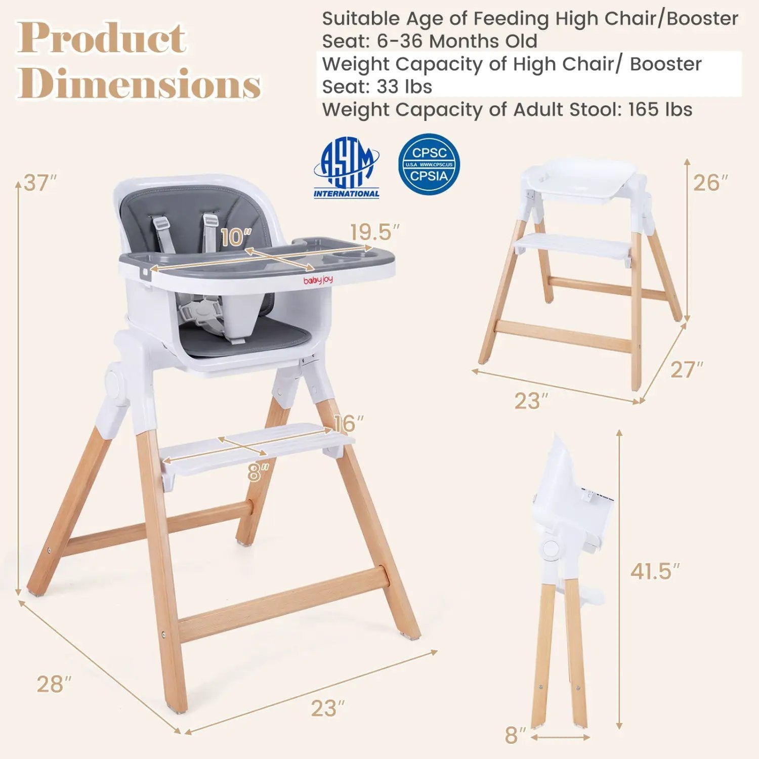 4-in-1 Convertible Baby High Chair with Adjustable Tray by DirectDeals