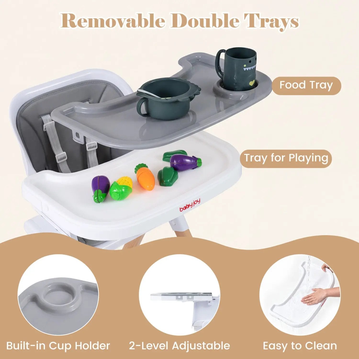 4-in-1 Convertible Baby High Chair with Adjustable Tray by DirectDeals