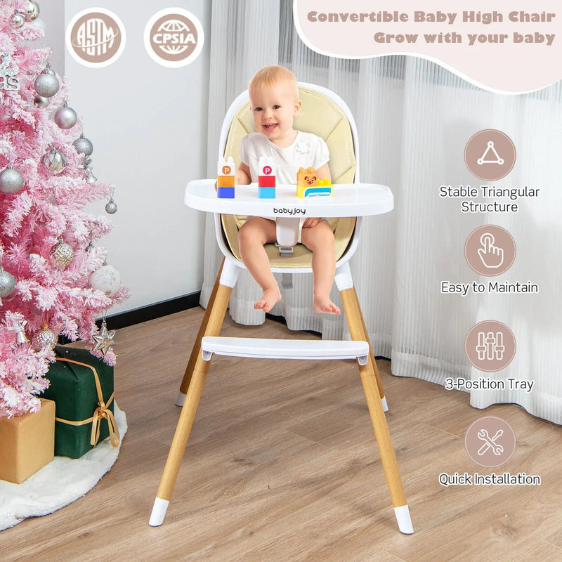 4-in-1 Convertible Baby High Chair Infant Feeding Chair with Adjustable Tray by DirectDeals