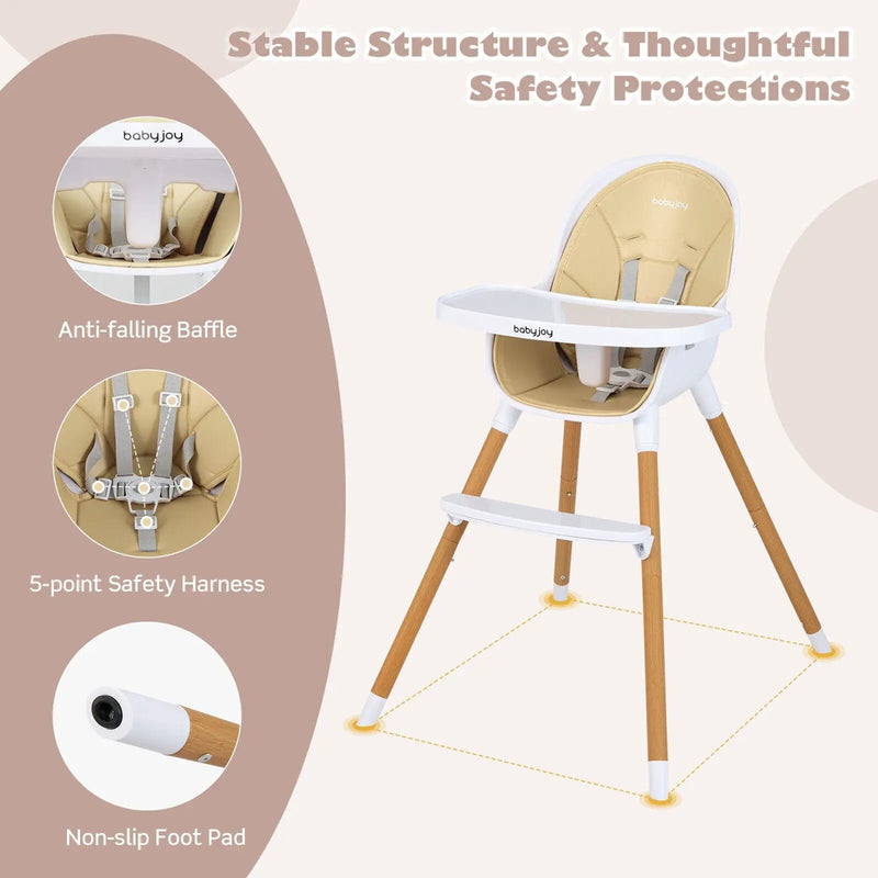 4-in-1 Convertible Baby High Chair Infant Feeding Chair with Adjustable Tray by DirectDeals