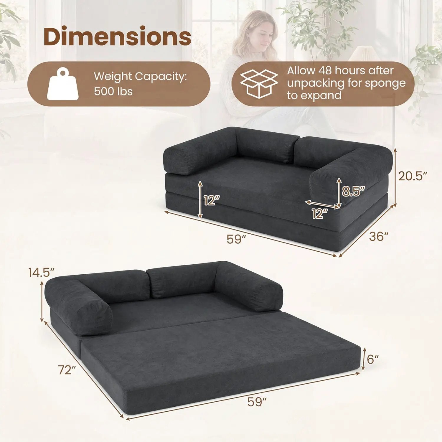 4-in-1 Convertible Folding Sofa Bed with Comfy Corduroy Cover by DirectDeals