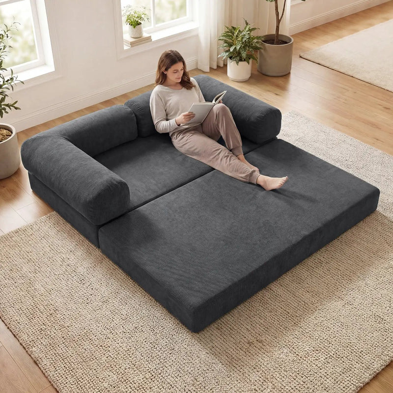 4-in-1 Convertible Folding Sofa Bed with Comfy Corduroy Cover by DirectDeals