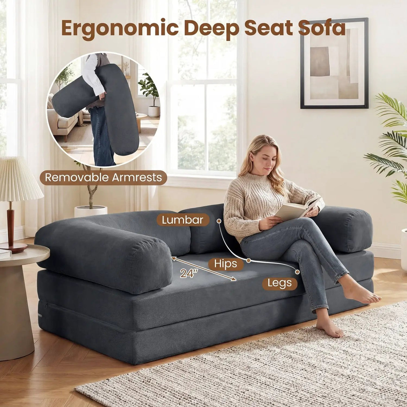 4-in-1 Convertible Folding Sofa Bed with Comfy Corduroy Cover by DirectDeals