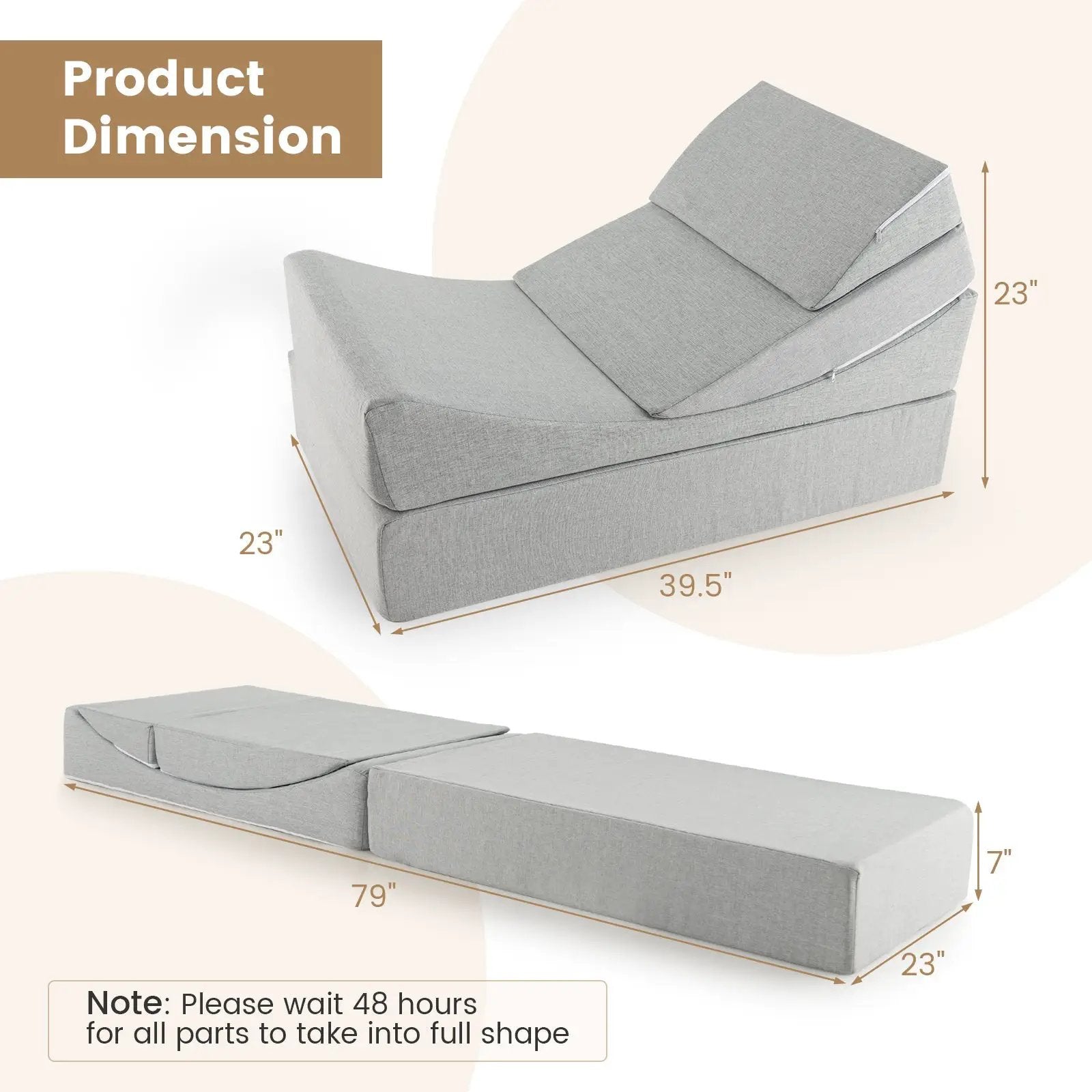 4-in-1 Convertible Folding Sofa Bed with High-Density Foam-Gray by DirectDeals