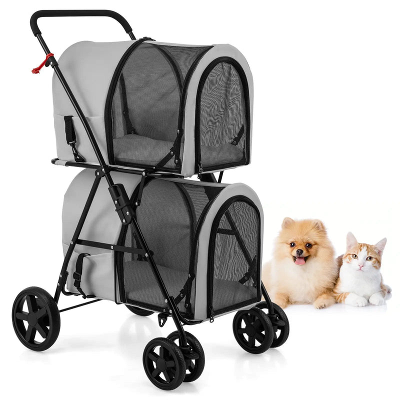 4-in-1 Double Pet Stroller with Detachable Carrier and Travel Carriage by DirectDeals