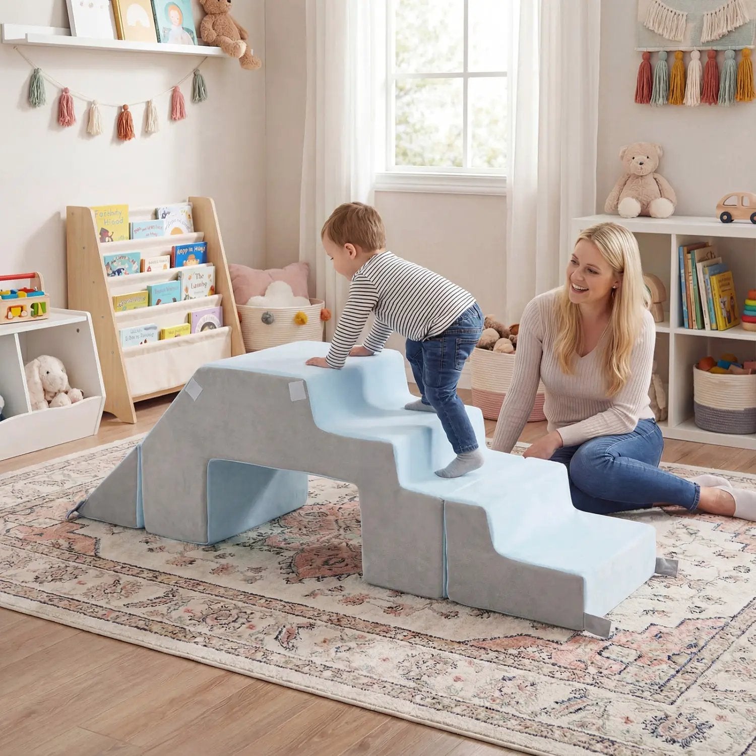 4-in-1 Foam Climbing Blocks Toddler Indoor Climb with Slide-Gray by DirectDeals