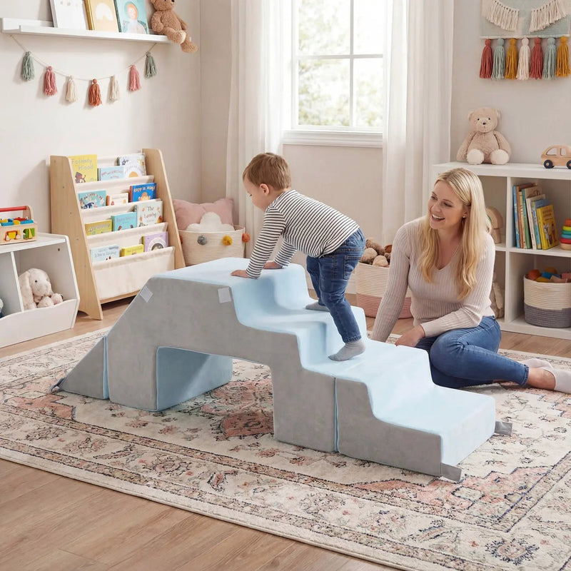 4-in-1 Foam Climbing Blocks Toddler Indoor Climb with Slide-Gray by DirectDeals