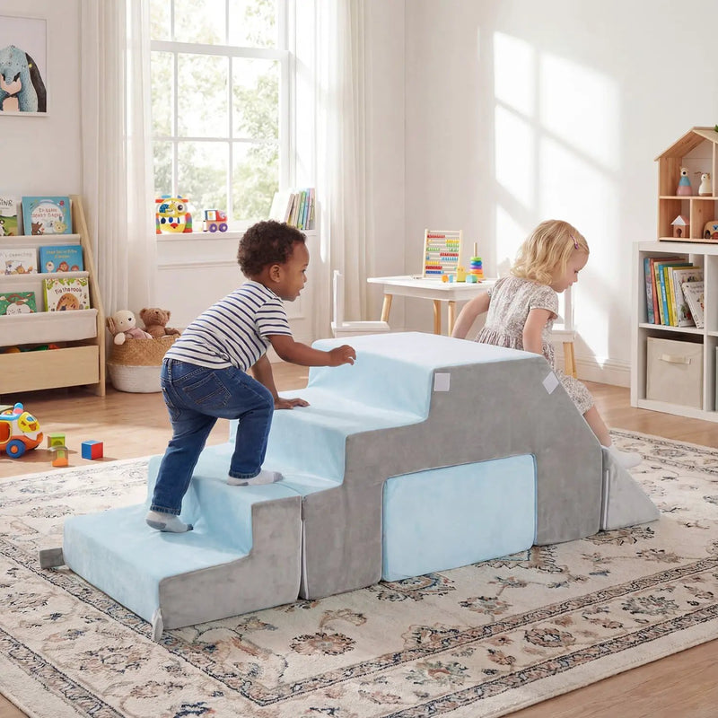 4-in-1 Foam Climbing Blocks Toddler Indoor Climb with Slide-Gray by DirectDeals