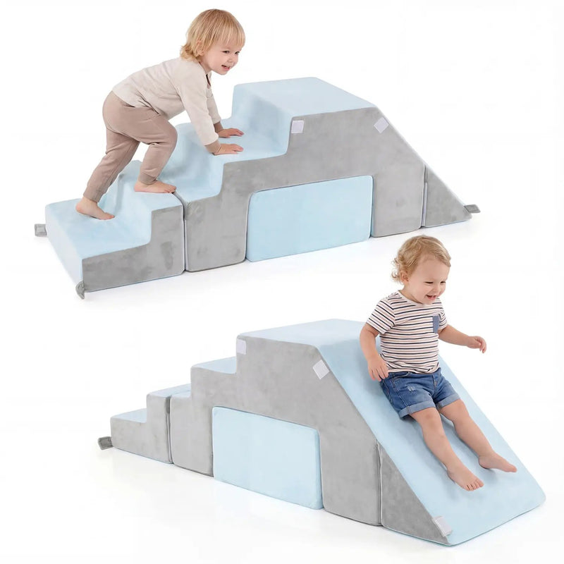4-in-1 Foam Climbing Blocks Toddler Indoor Climb with Slide-Gray by DirectDeals