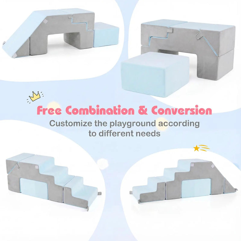 4-in-1 Foam Climbing Blocks Toddler Indoor Climb with Slide-Gray by DirectDeals