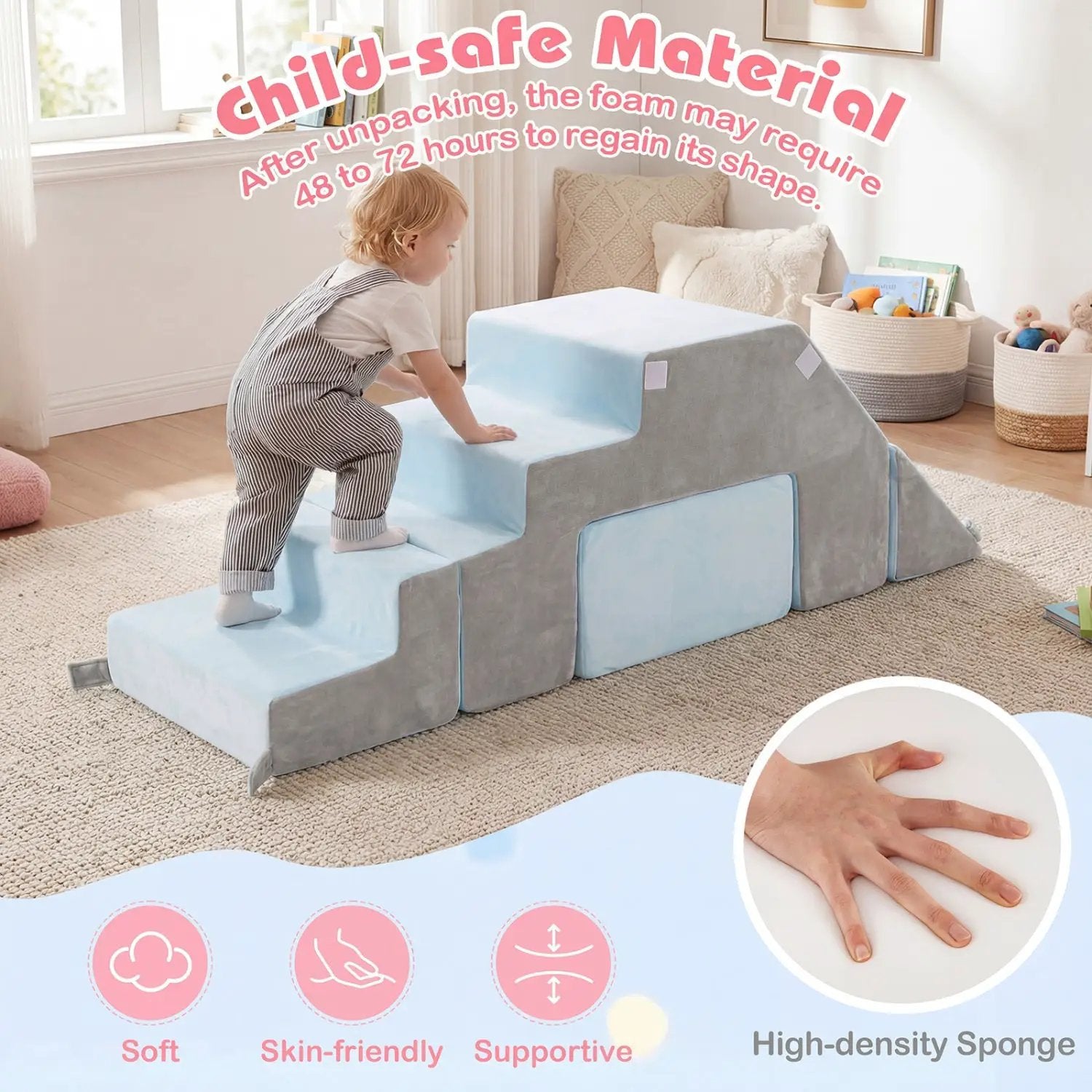 4-in-1 Foam Climbing Blocks Toddler Indoor Climb with Slide-Gray by DirectDeals