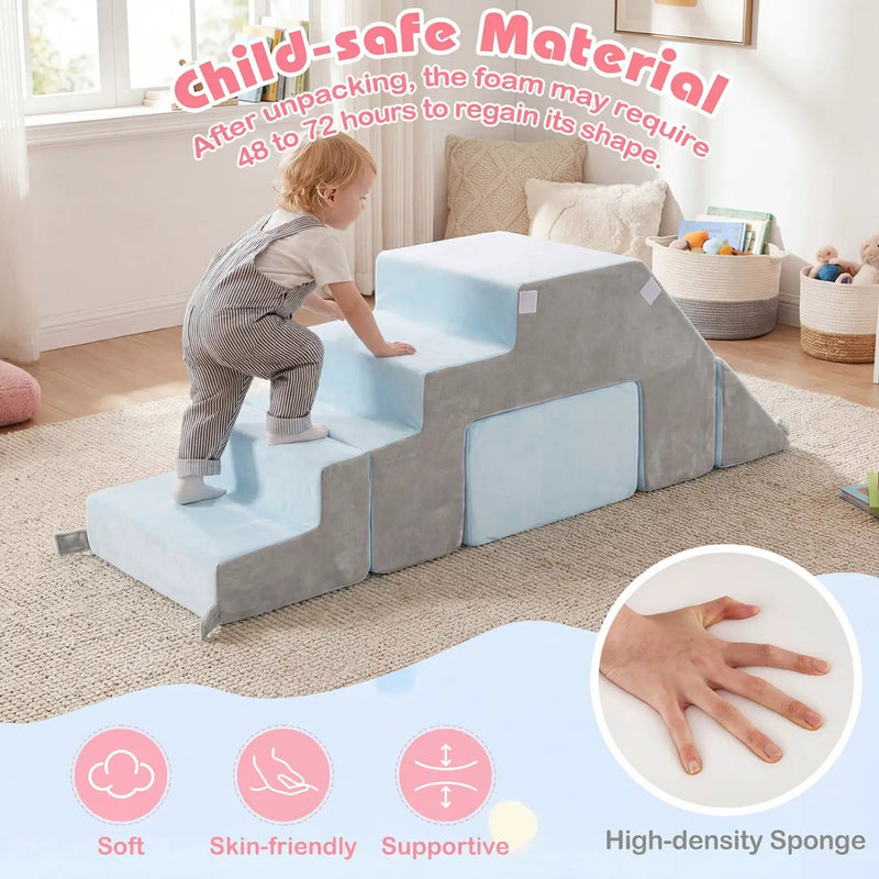 4-in-1 Foam Climbing Blocks Toddler Indoor Climb with Slide-Gray by DirectDeals