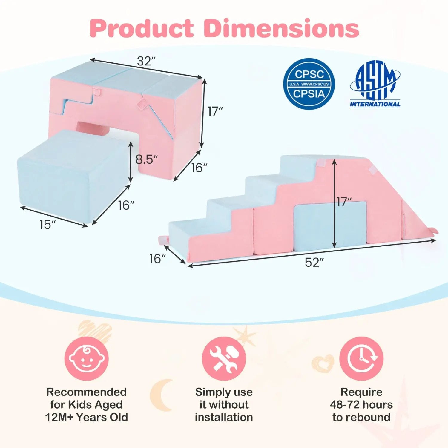 4-in-1 Foam Climbing Blocks with Slide for Toddlers by DirectDeals