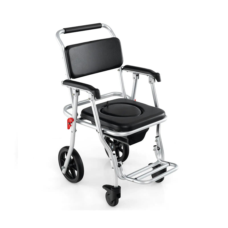 4-in-1 Foldable Bedside Commode Chair with Brakes and Bucket and Footrest by DirectDeals