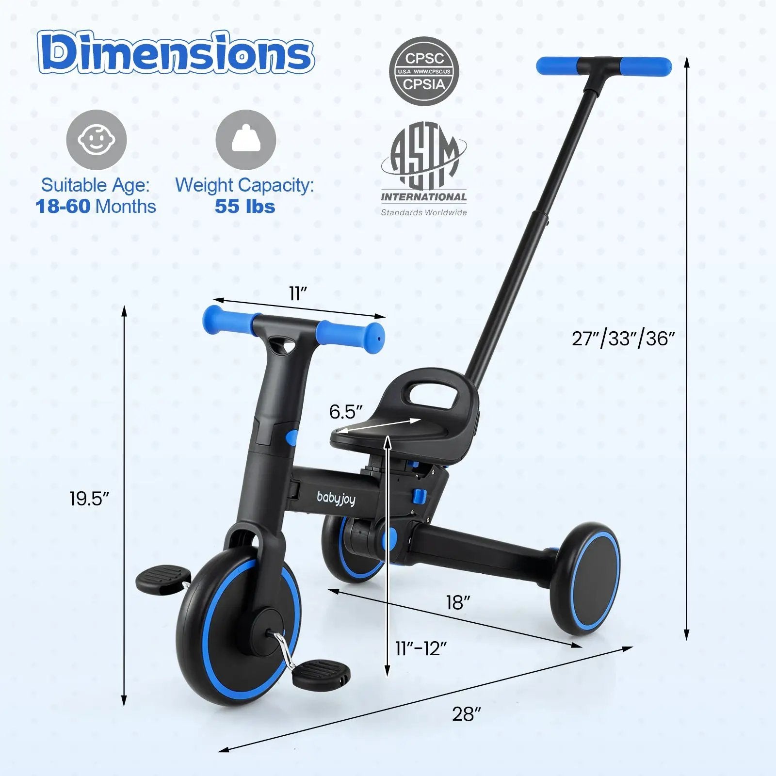 4-in-1 Foldable Toddler Tricycle with Push Handle with Adjustable Seat by DirectDeals