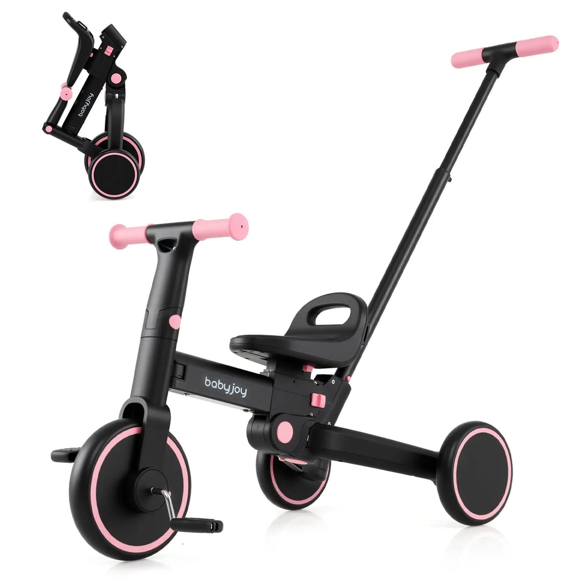 4-in-1 Foldable Toddler Tricycle with Push Handle with Adjustable Seat by DirectDeals