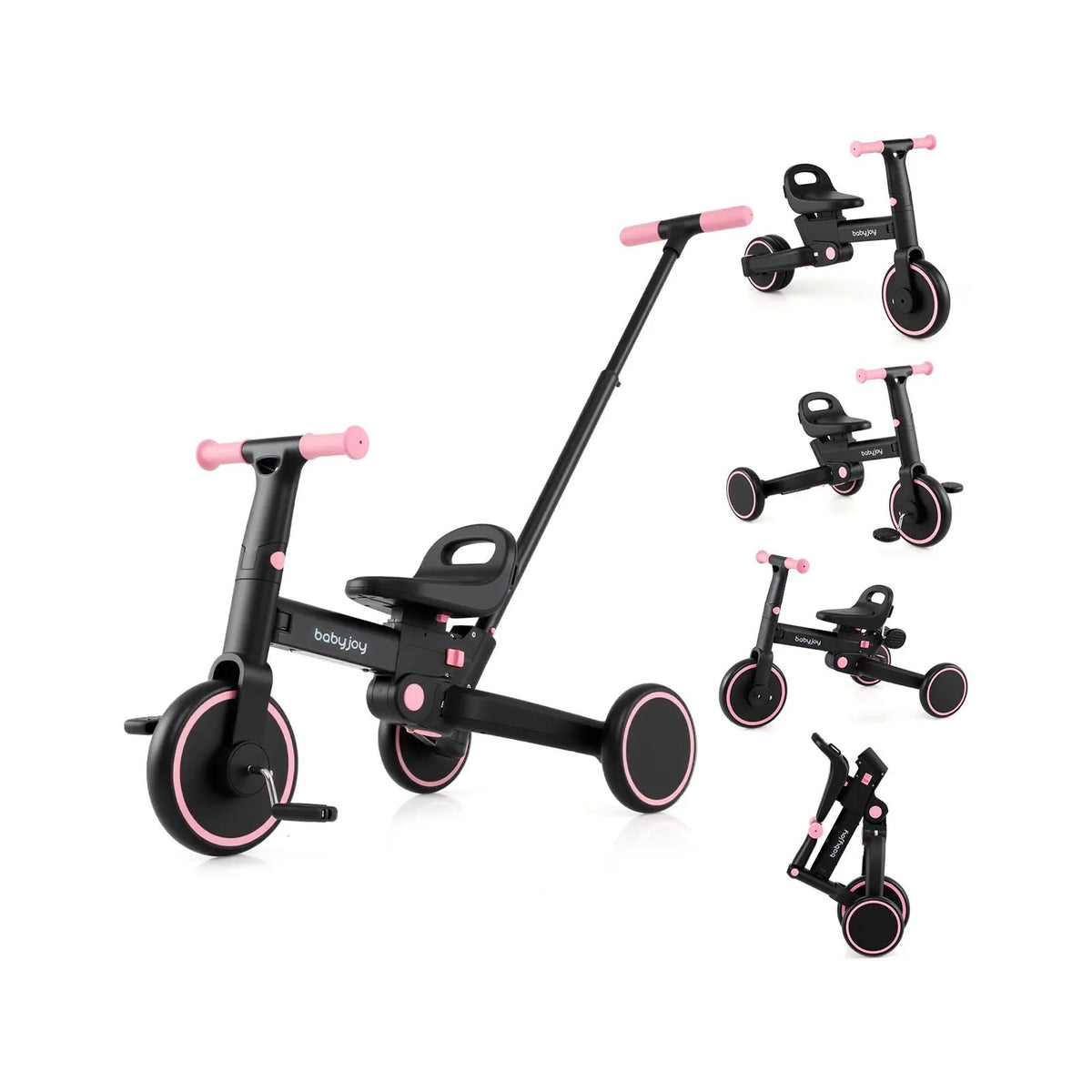 4-in-1 Foldable Toddler Tricycle with Push Handle with Adjustable Seat by DirectDeals