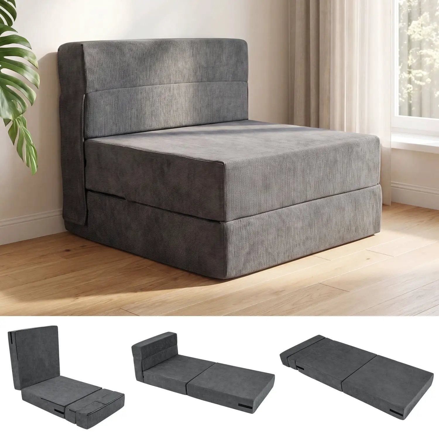 4-in-1 Folding Sofa Bed with Corduroy Cover and Smooth Zipper for Living Room by DirectDeals