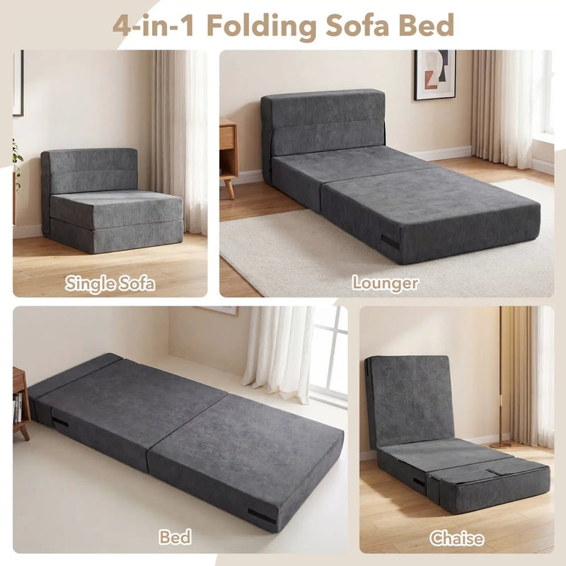 4-in-1 Folding Sofa Bed with Corduroy Cover and Smooth Zipper for Living Room by DirectDeals