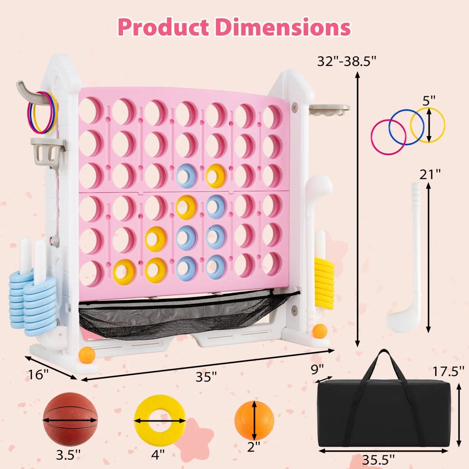 4-in-1 Adjustable Height Connect Game with Carry Bag by DirectDeals