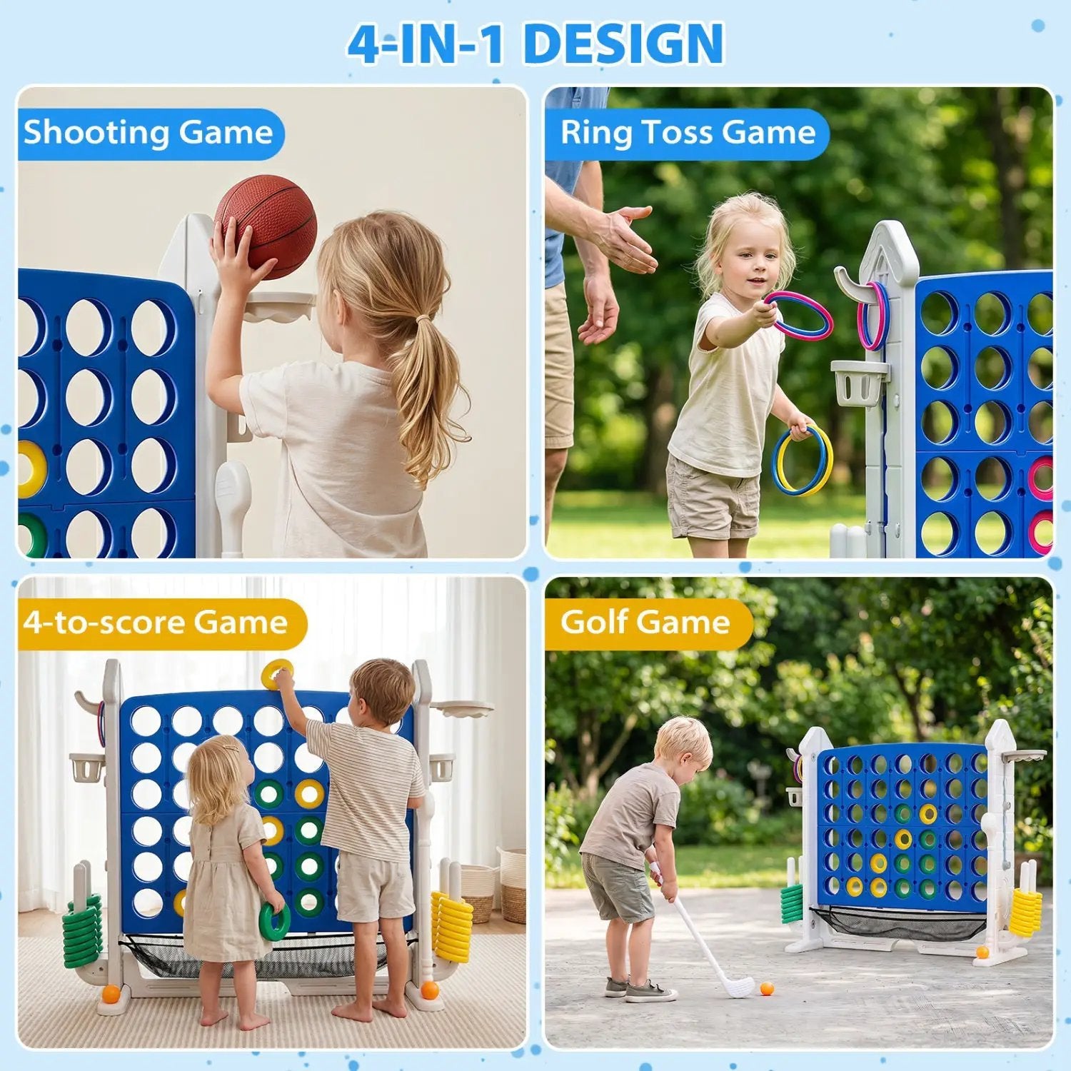 4-in-1 Adjustable Height Connect Game with Carry Bag by DirectDeals